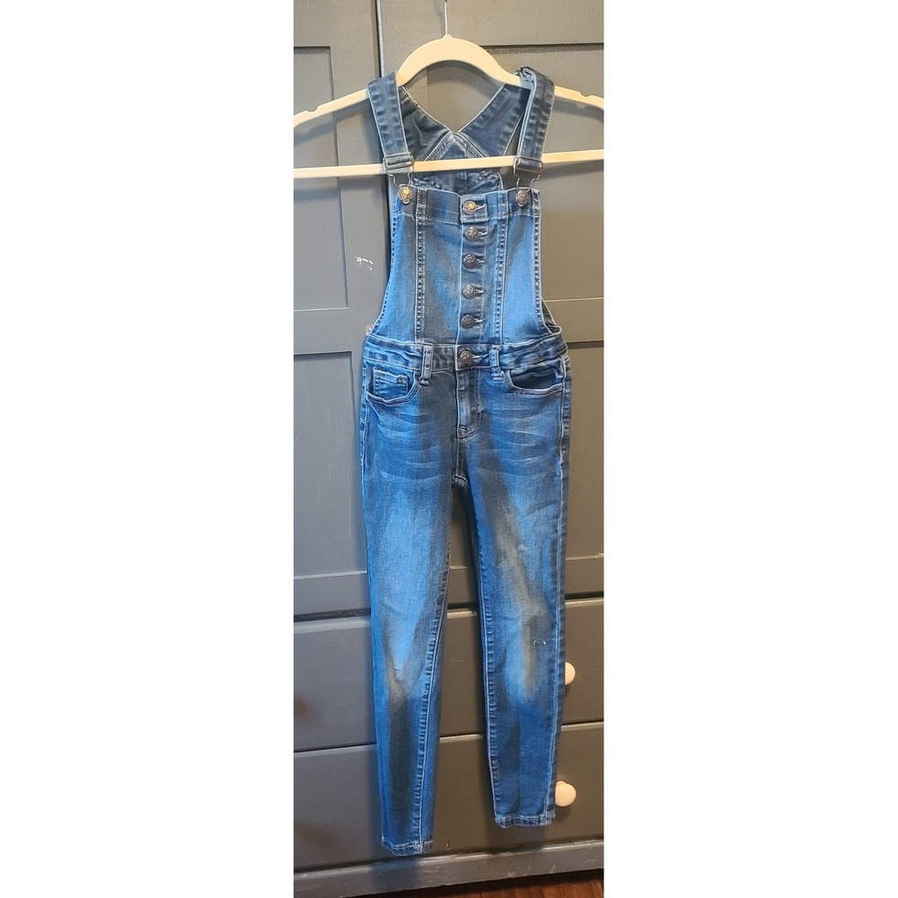 Copper Key Girls Denim Overalls Blue Skinny Leg Size 8 90s Style Bib Dungarees